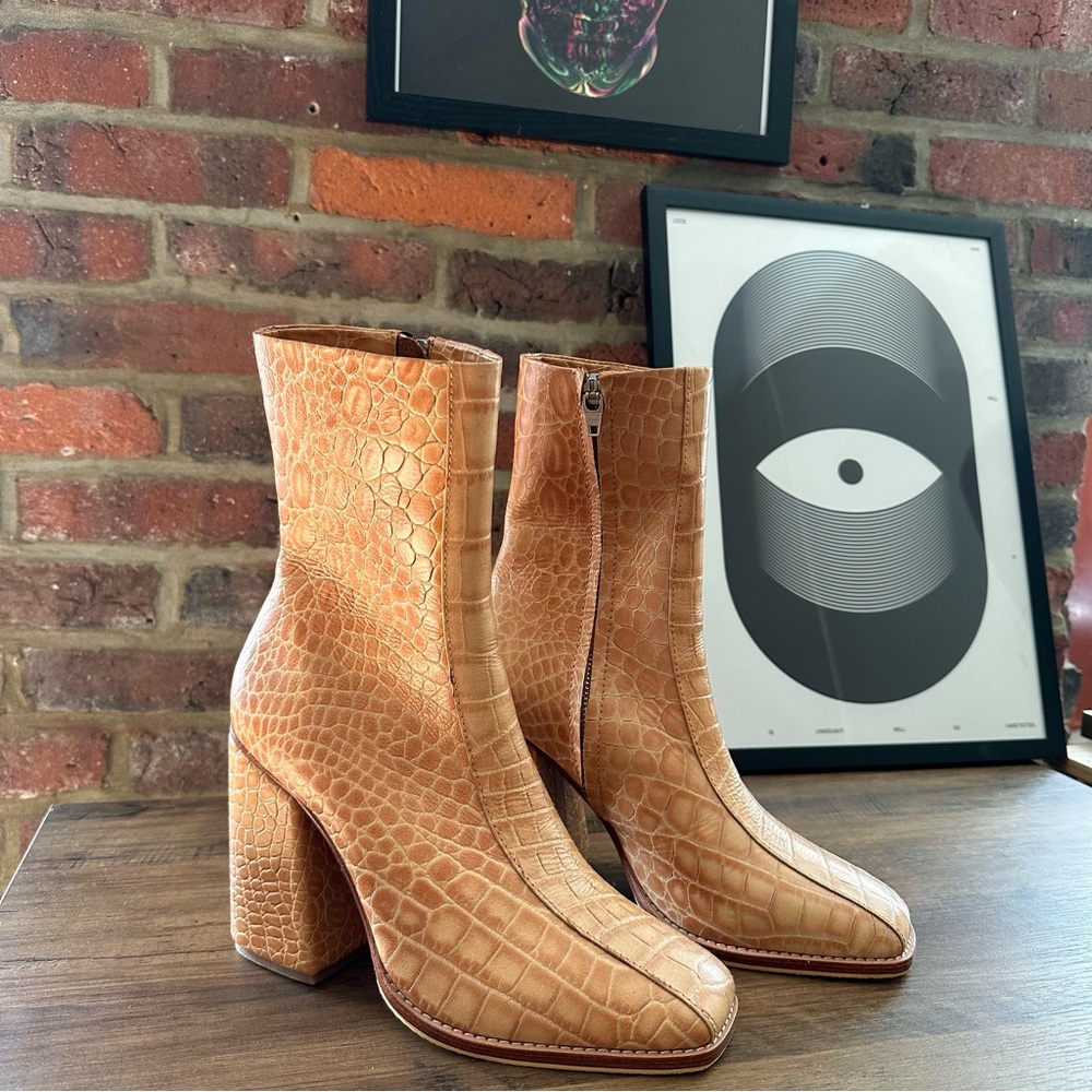 Batu Croc Square Heel Ankle Boots